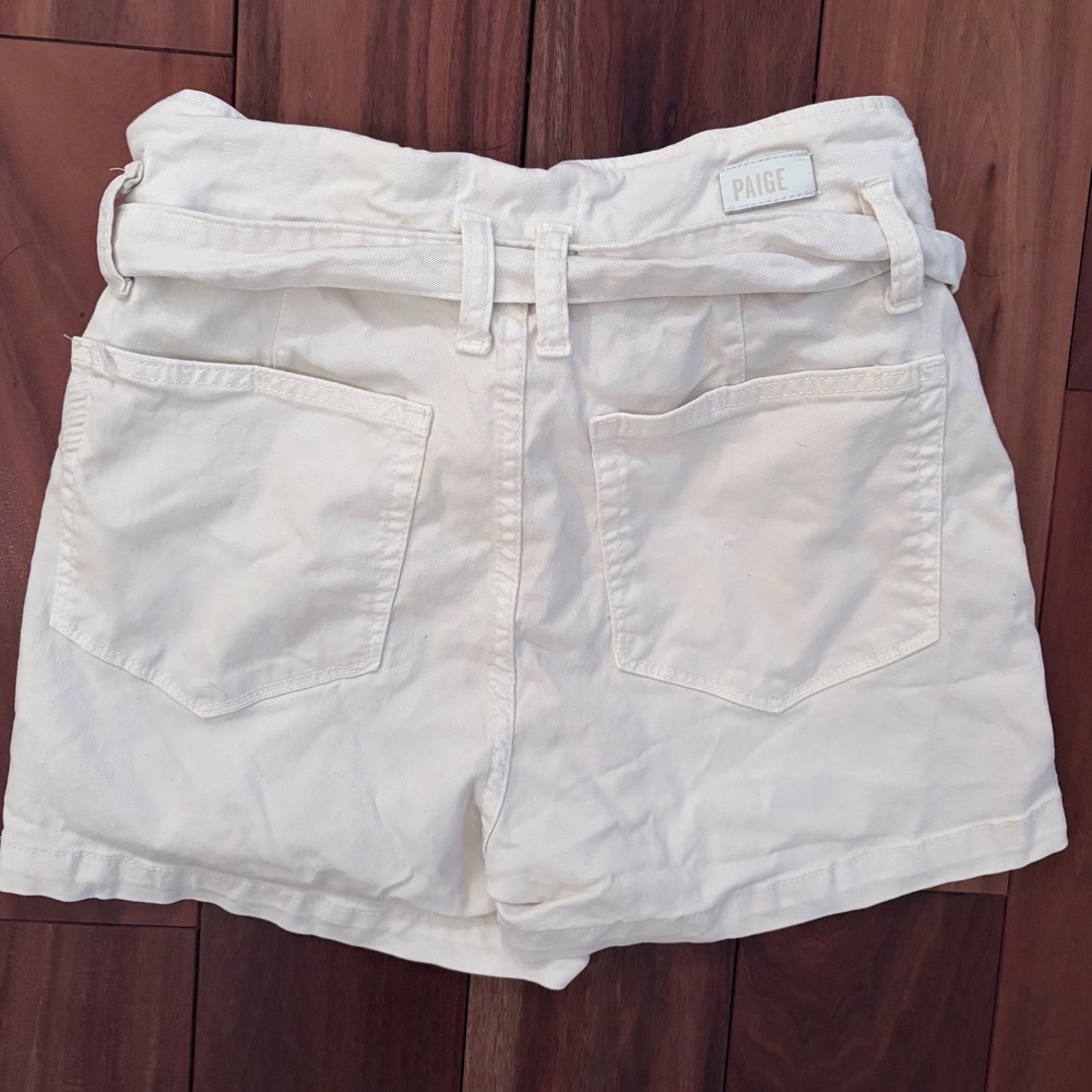 PAIGE Anessa Paperbag Waist Tie Front Shorts Cream Lyocell Blend Size 29 - Picture 7 of 7